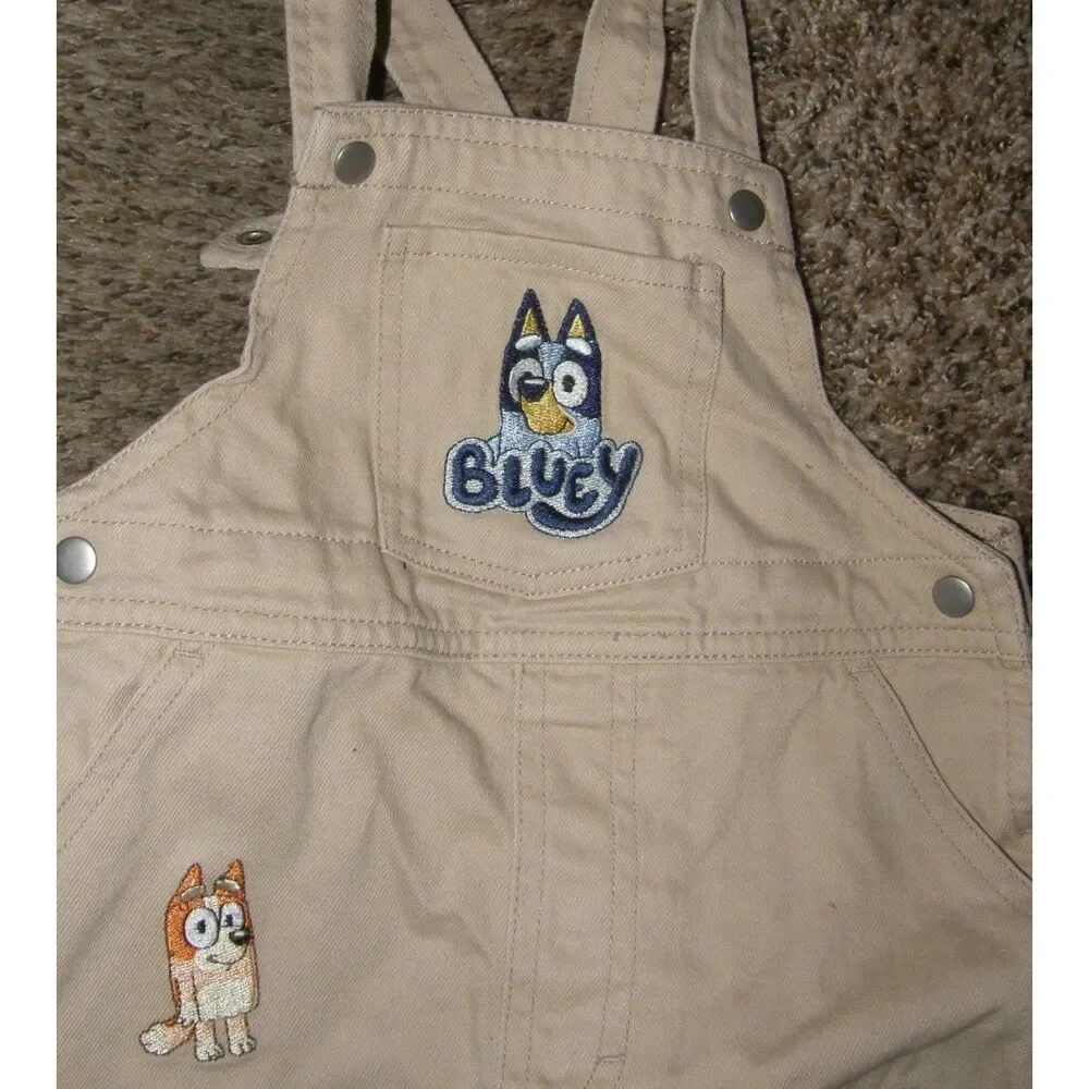 NEW Boys Sz 12 Months BLUEY Embroidered Overalls & Long Sleeve Shirt 2 Pc Outfit